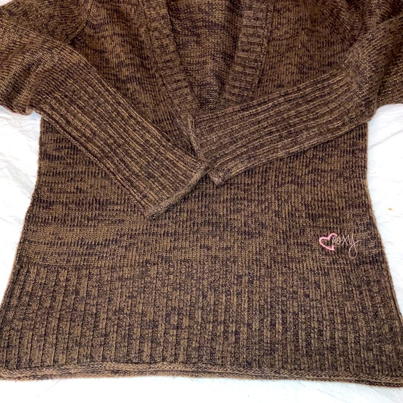 Roxy Brown Hooded V Neck Sweater Size Large - Picture 10 of 10